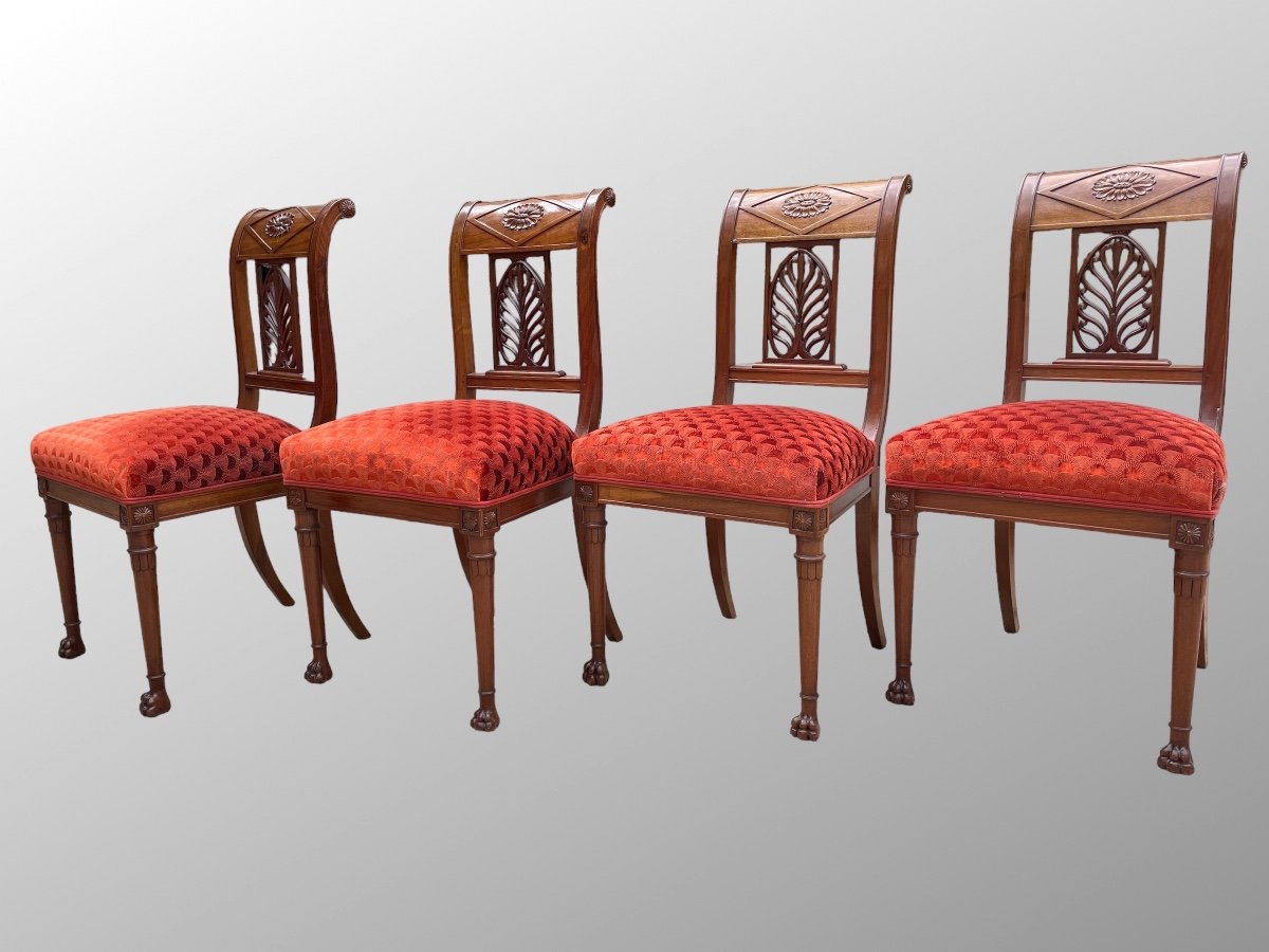 Suite De Quatre Chaises En Acajou époque Empire.-photo-2