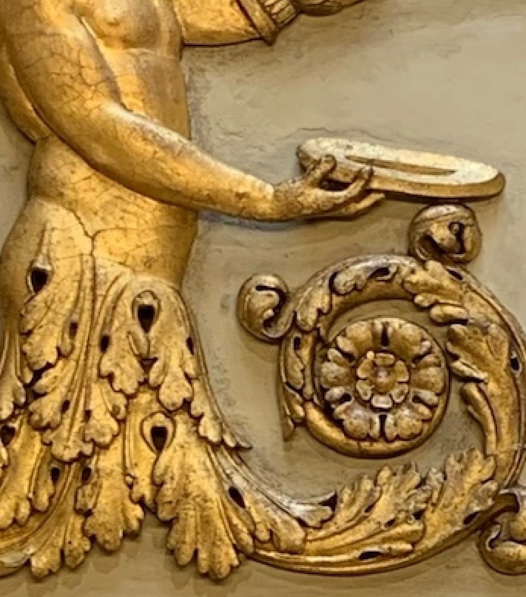 Trumeau Bois Et Stuc Peint Et Doré. Epoque Premier Empire-photo-2