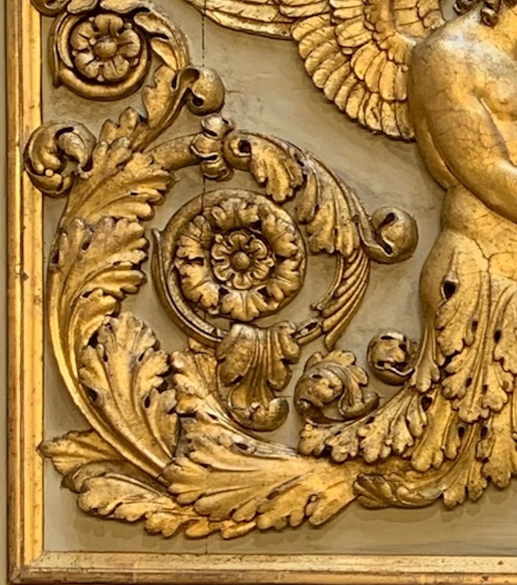Trumeau Bois Et Stuc Peint Et Doré. Epoque Premier Empire-photo-3