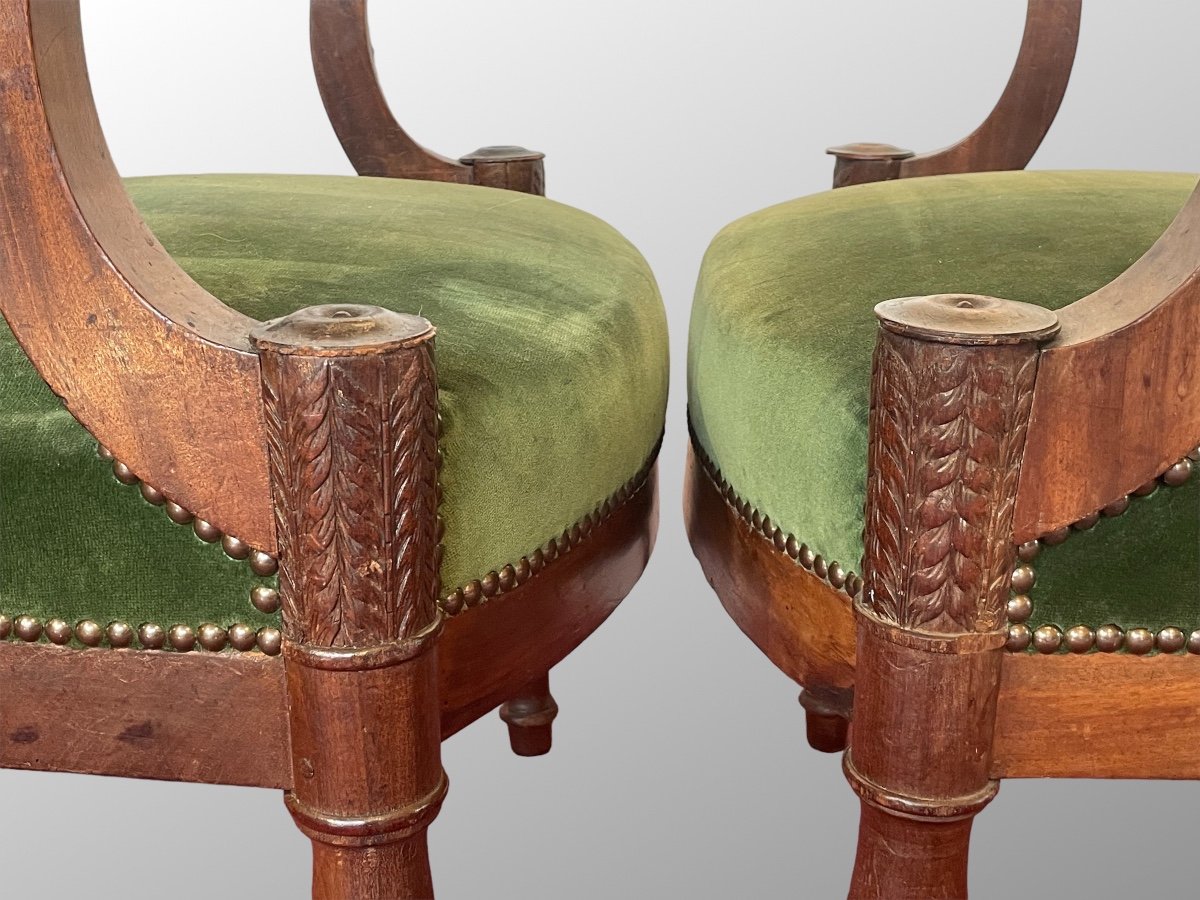 Suite Of Four Mahogany Officer Armchairs. First Empire Period-photo-3