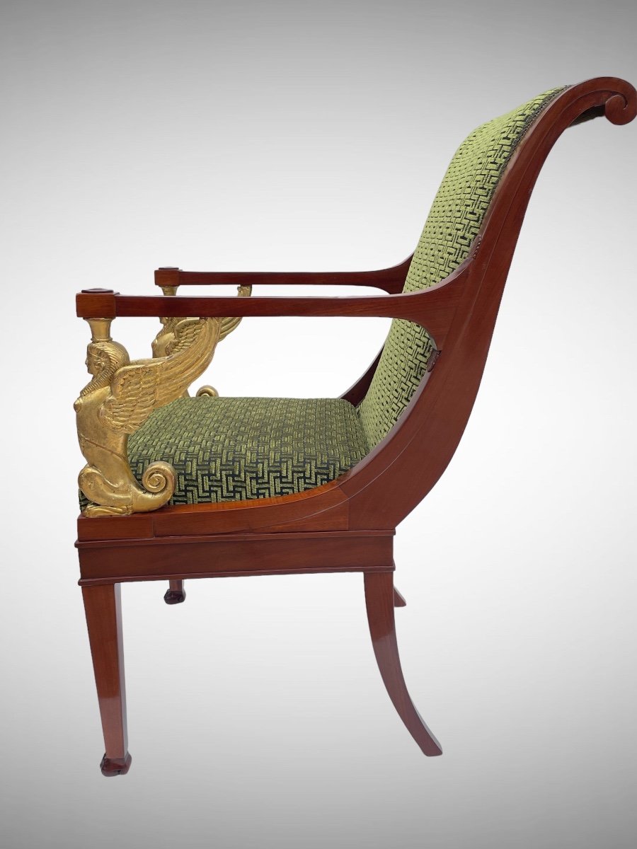 Fauteuil à chassis époque Empire. Acajou Et Bois Doré.-photo-2