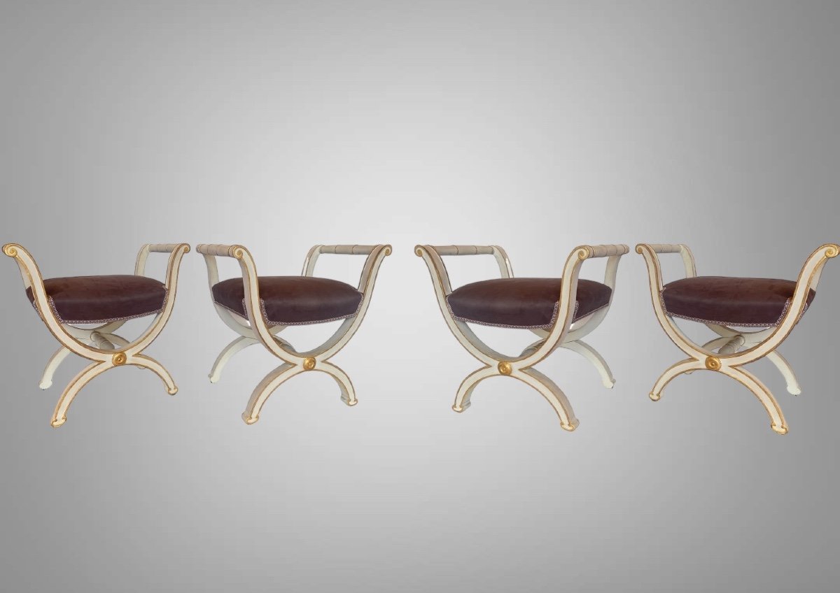 Suite De Quatre Tabourets Curule époque Fin Du Premier Empire.