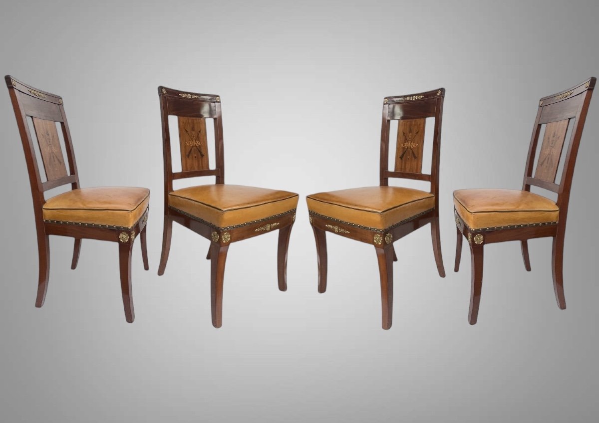Set Of Four First Empire Period Chairs Stamped Jean-pierre Louis-photo-3