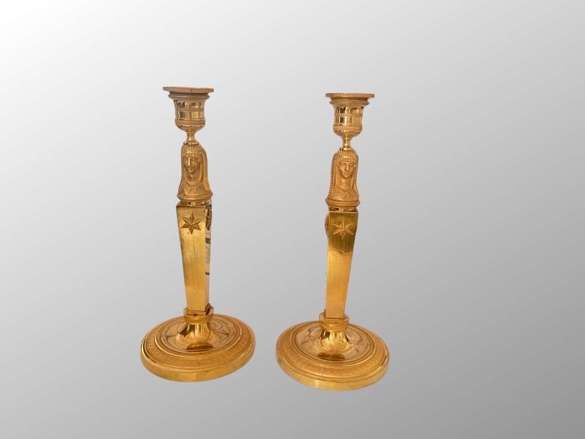 Pair Of Gilt Bronze Candlesticks From The Early 19th Century.-photo-2