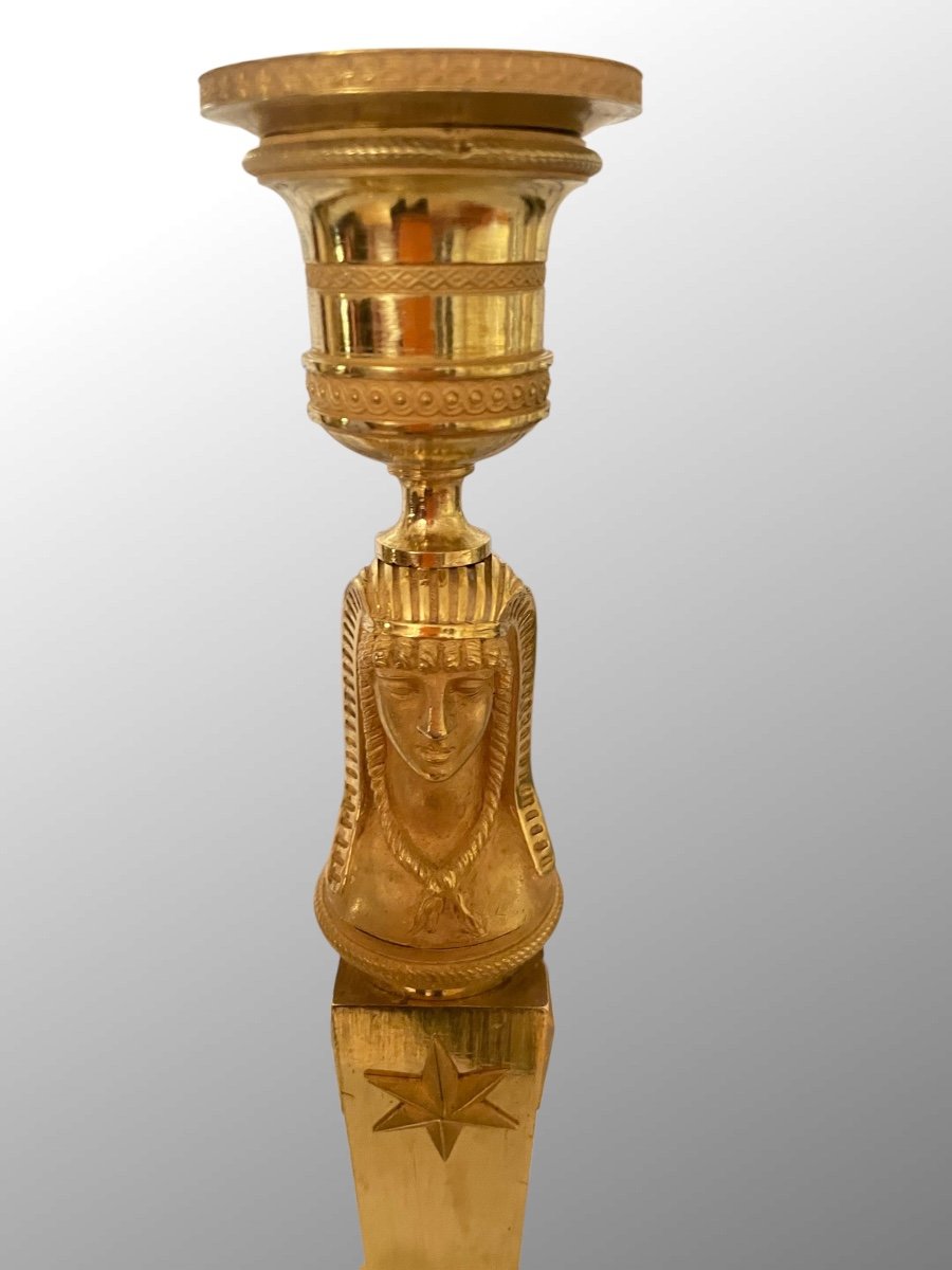 Pair Of Gilt Bronze Candlesticks From The Early 19th Century.-photo-4