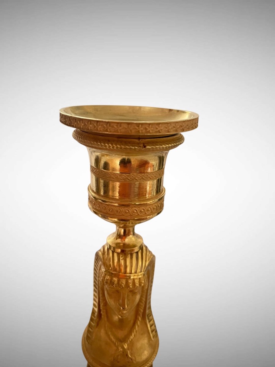 Pair Of Gilt Bronze Candlesticks From The Early 19th Century.-photo-2