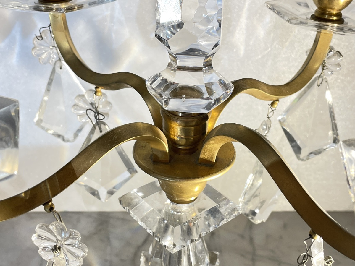Pair Of Girandoles By Baccarat Circa 1940, Crystal And Bronze-photo-4