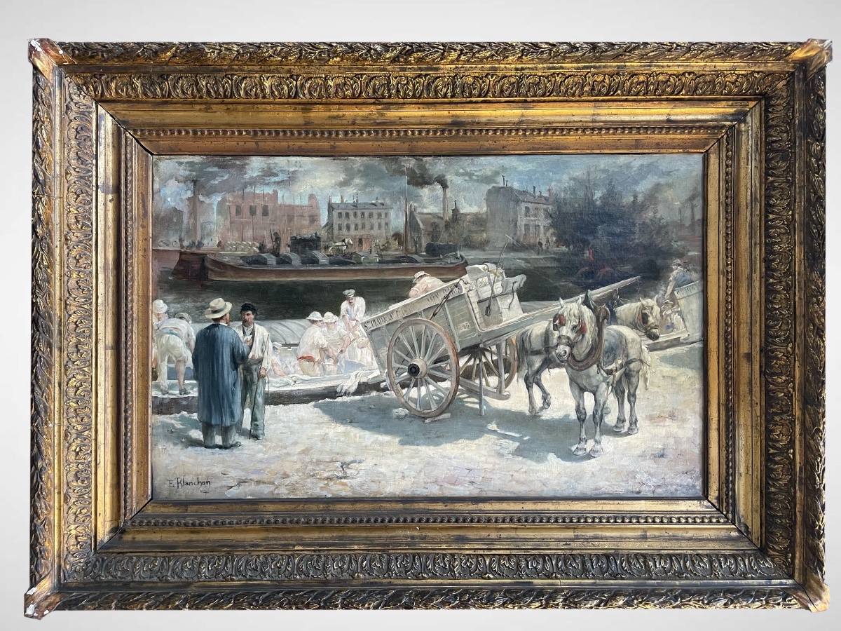 Oil On Canvas By Emile Blanchon—born In 1845—“the Loading Of The Plaster.”-photo-2