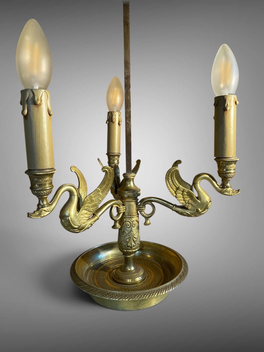 Lampe bouillotte aux cygnes. Bronze doré. Fin du XIXe siècle.-photo-3