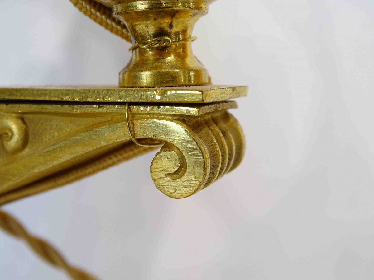 Lampe Bouillotte époque Début XIXe ( Vers 1820 / 1830 ). Bronze Doré.-photo-3