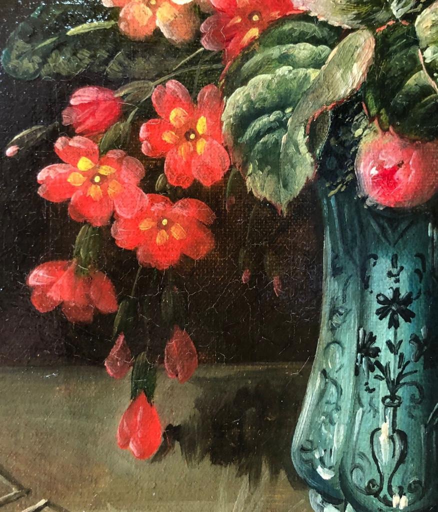 Paire De Tableaux De Fleurs Signés  J. Champion Et Datés 1890 & 1891 - Huile Sur Toiles.-photo-1