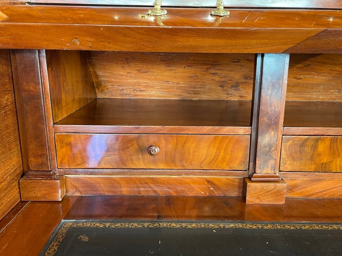 Cylinder Desk In Mahogany And Mahogany Veneer. Period End Of The First Empire-photo-1