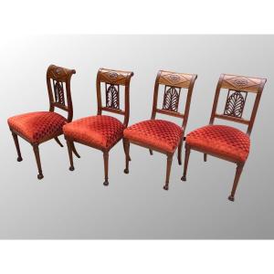 Suite Of Four Mahogany Chairs Empire Period.