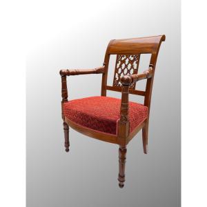 Directoire Period Armchair With Reversed And Openwork Backrest. Mahogany.