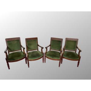 Suite Of Four Mahogany Officer Armchairs. First Empire Period