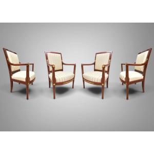 Suite Of Four Mahogany Armchairs From The Consulat Period.