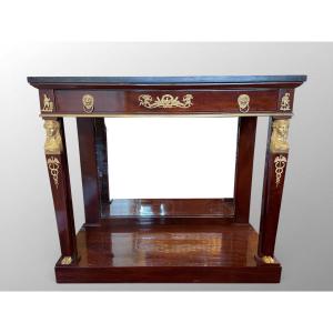 Mahogany Console With Gilded Bronzes. Empire Period.  