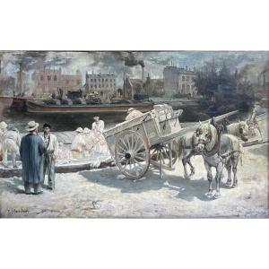 Oil On Canvas By Emile Blanchon—born In 1845—“the Loading Of The Plaster.”