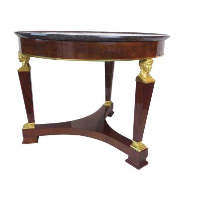 First Empire Period Pedestal Table In Mahogany And Gilded Bronzes