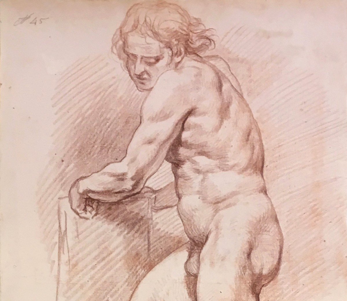 LEPICIE Nicolas Bernard (1735-1784) Attribué à "Académie d'homme" Dessin au crayon sanguine-photo-2