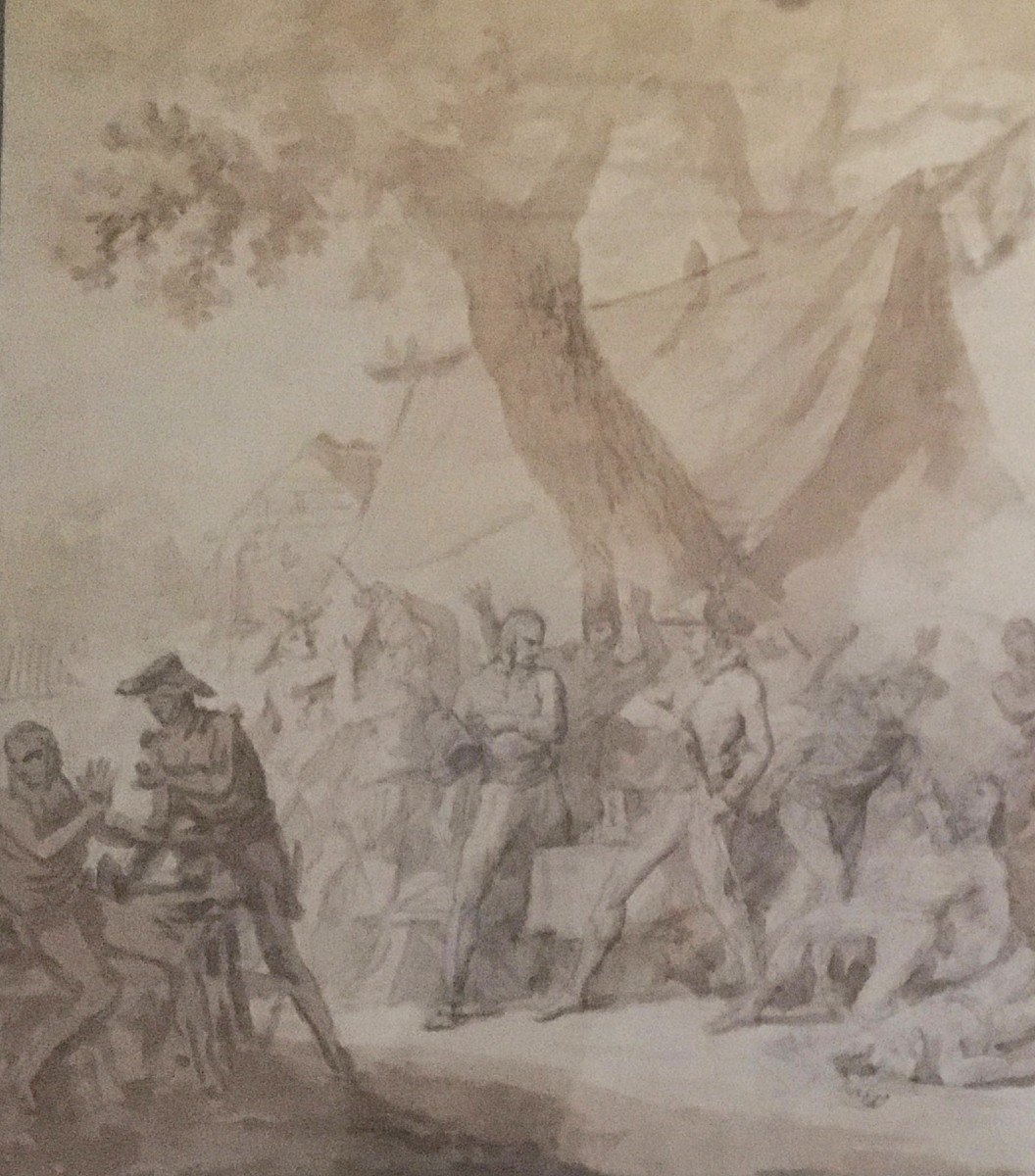 Vernet Carle (1758-1836) "battle Scene" Brown Wash Drawing, 19th Century Frame-photo-2