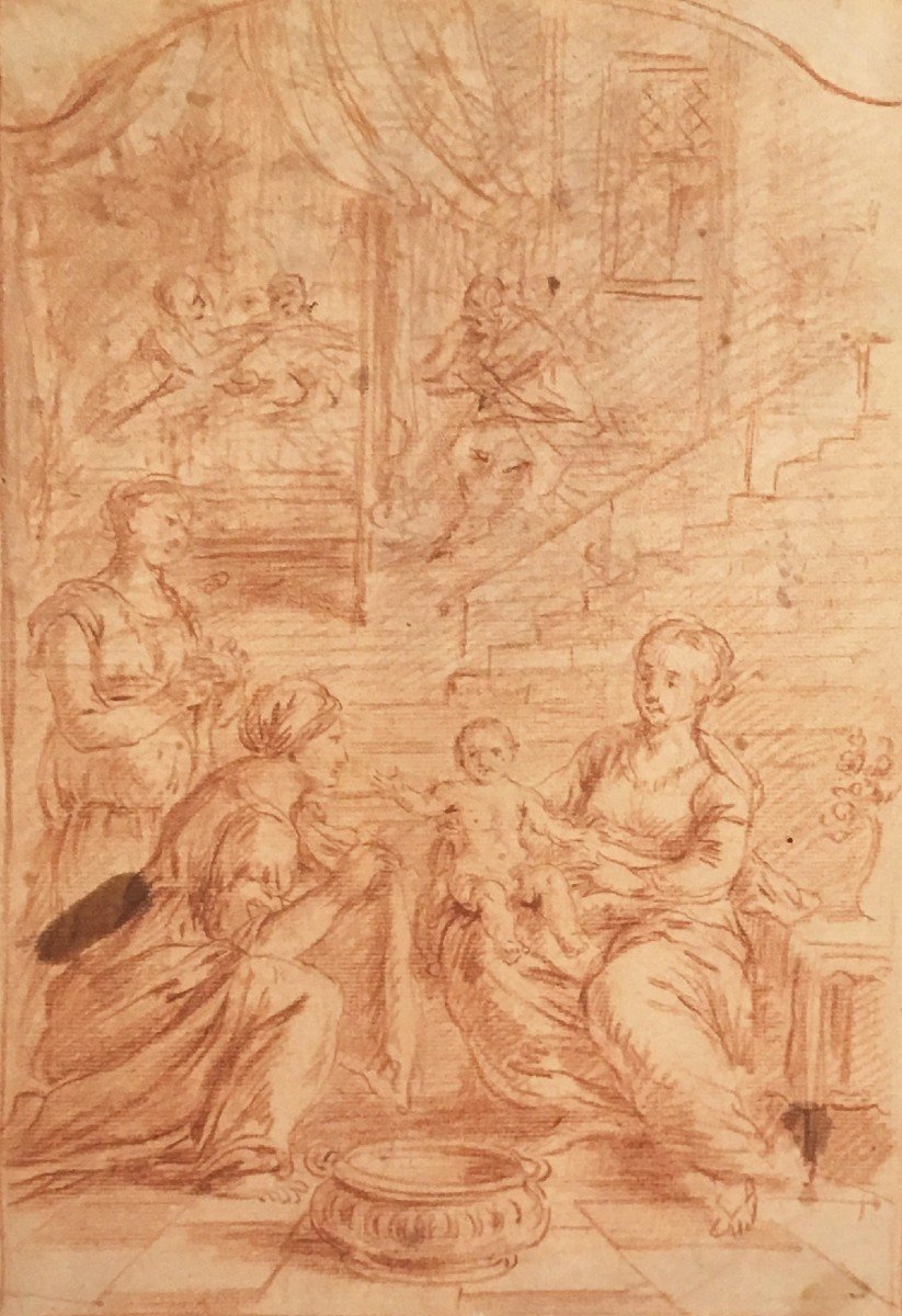 Parrocel Jean-françois (1704-1781) Attributed To, "religious Scene" Drawing With Red Chalk-photo-4