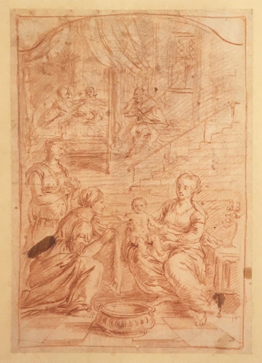 Parrocel Jean-françois (1704-1781) Attributed To, "religious Scene" Drawing With Red Chalk