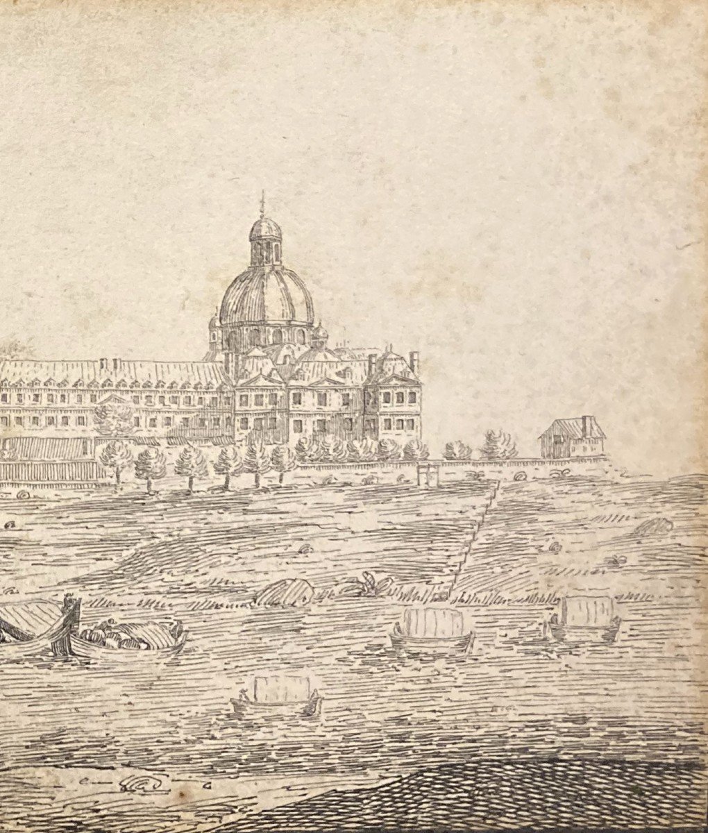 PERELLE Gabriel (1604-1677) "La Salpêtrière à Paris" Dessin à la plume-photo-3