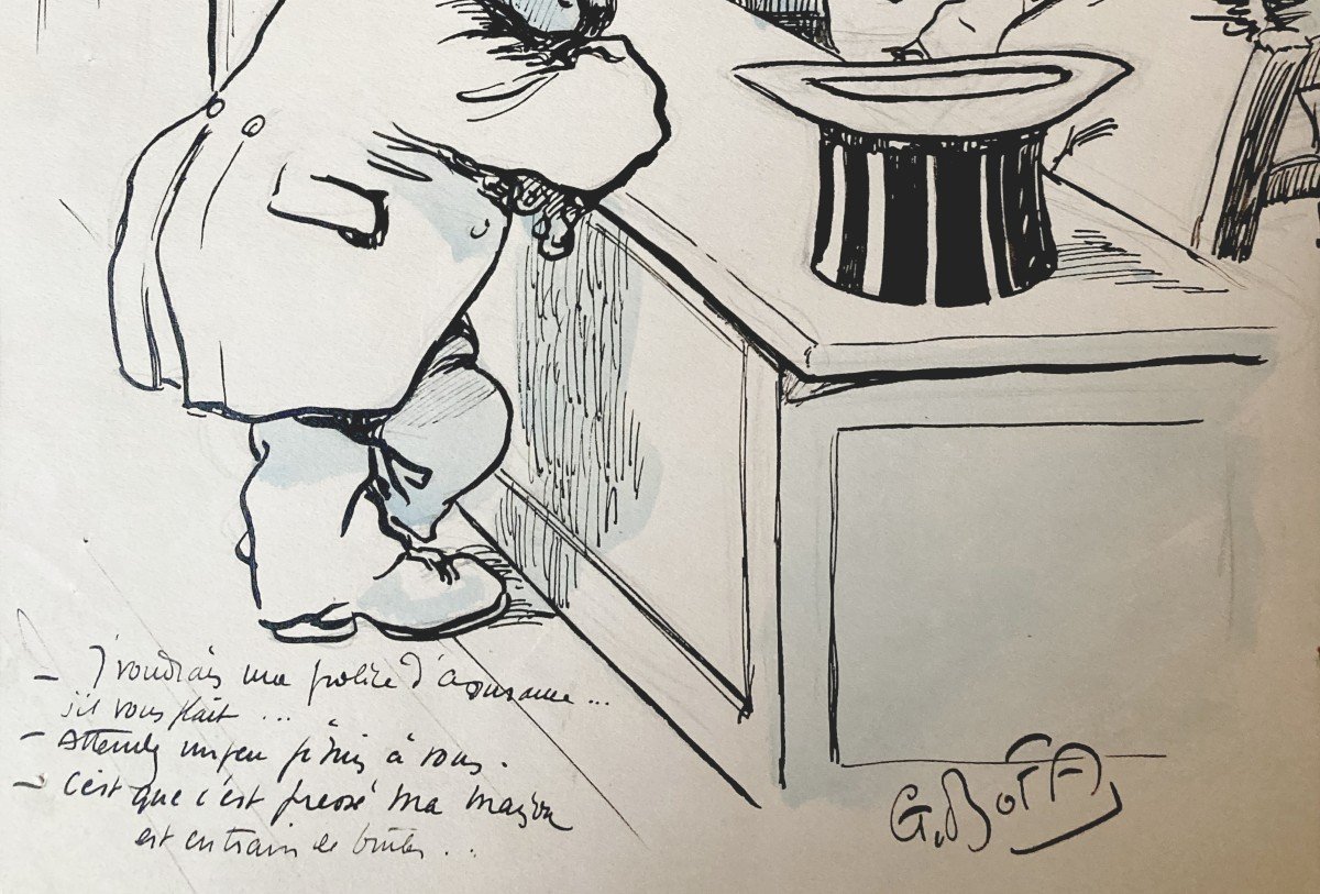 Bofa Gus (1883-1968) "insurance Police Caricature" Drawing/pen, Ink, Blue Highlights, Signed-photo-3