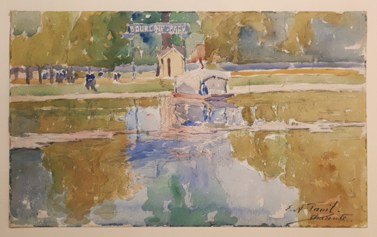 Pavil Elie Anatole (1873-1948) "animated View Of Park" Drawing/black Pencil, Watercolor, Signed-photo-4