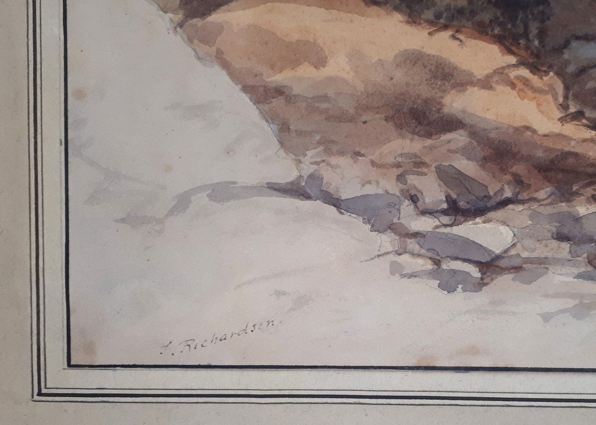 Richardson Thomas (1784-1848) English School "animated Coastal View" Watercolor Drawing, Signed-photo-4