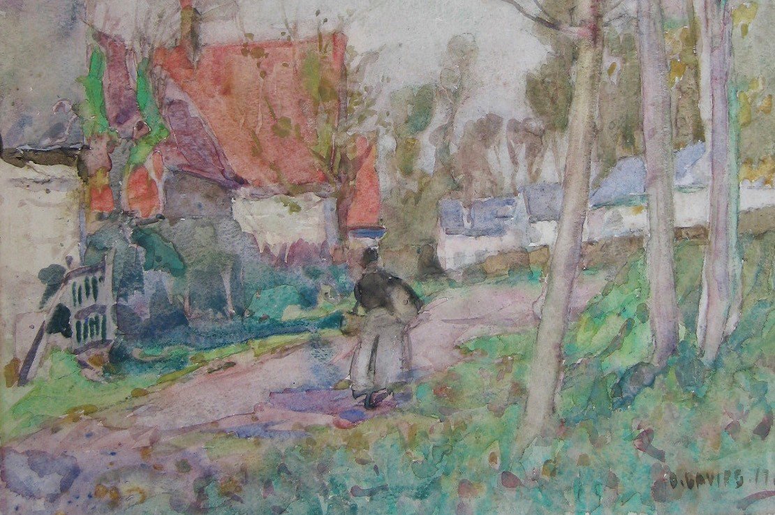 DAVIES David (1864-1939) Ecole australienne "Paysage" Aquarelle, signé-photo-3