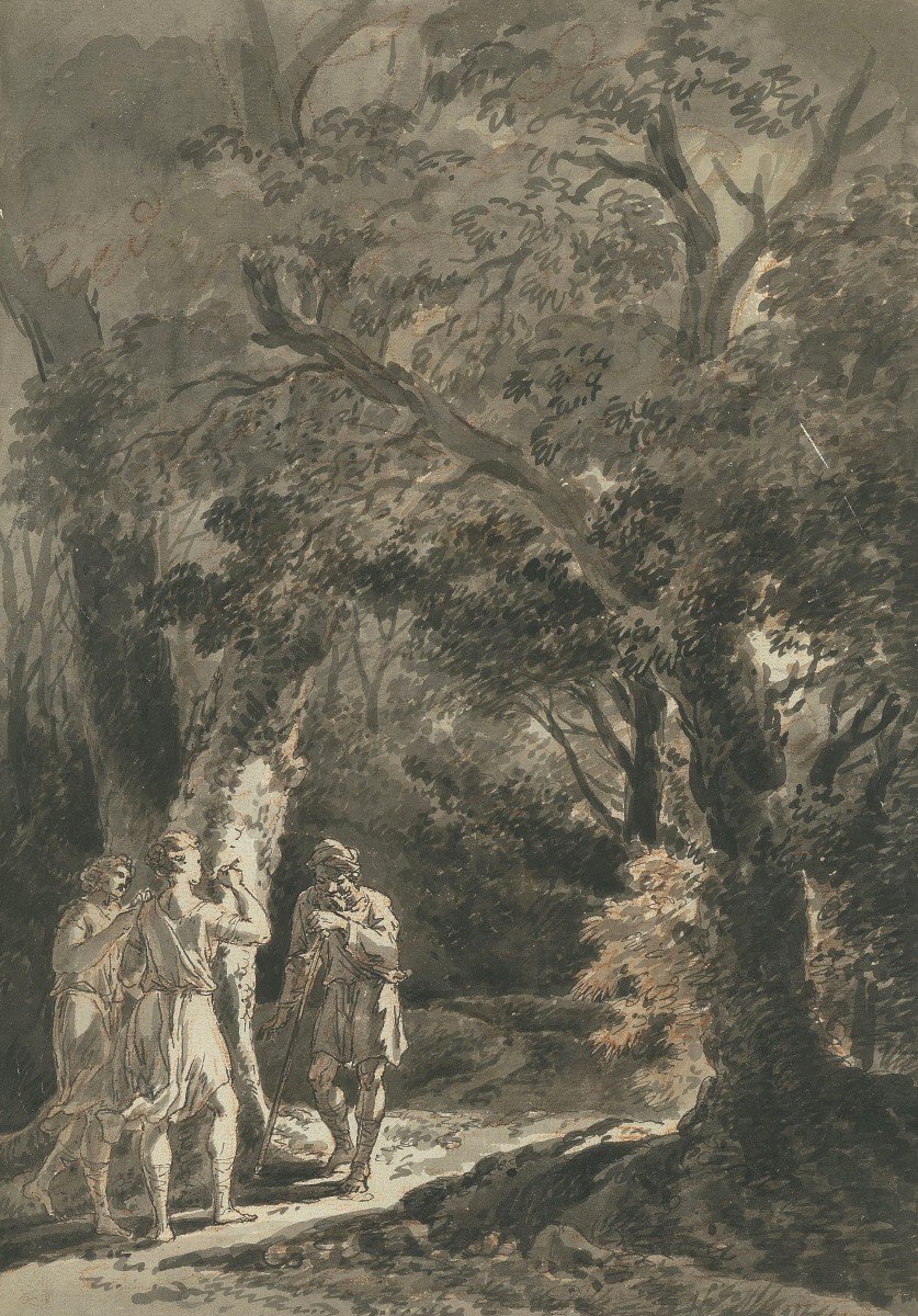 Constantin d'Aix Jean Antoine (1756-1844) "characters In A Landscape" Drawing/pen, Gray Wash-photo-2