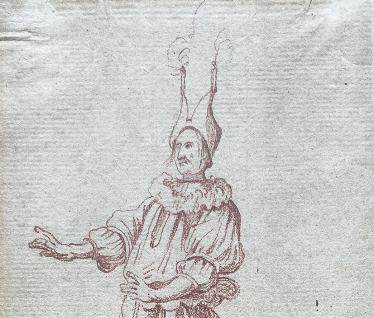 French School Early 18th Century "character Of The Comedy" Drawing In Red Chalk-photo-2