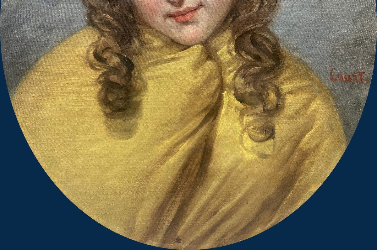 COURT Joseph-Désiré (1797-1865) "Portrait de Marie" Huile sur toile, signé, Cadre 19e-photo-3