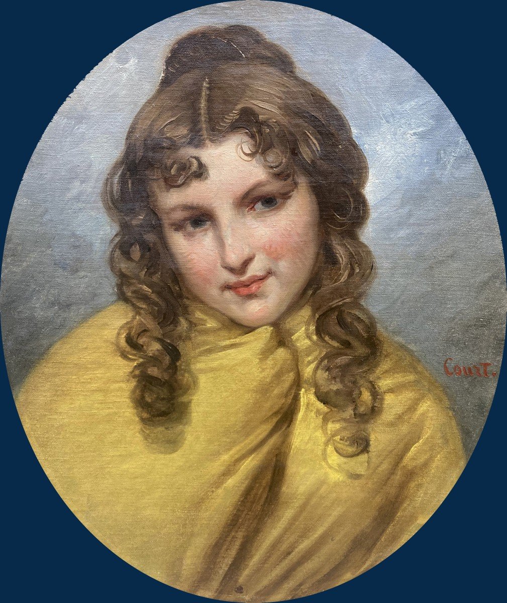 COURT Joseph-Désiré (1797-1865) "Portrait de Marie" Huile sur toile, signé, Cadre 19e