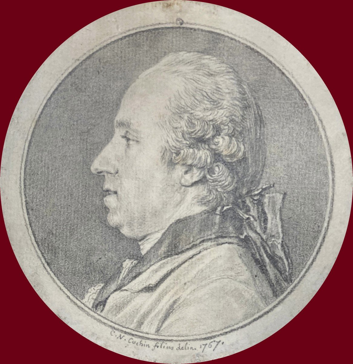 COCHIN Charles-Nicolas (1715-1790) "Portrait J-Baptiste COLLET" Dessin/Pierre noire, signé,daté-photo-2