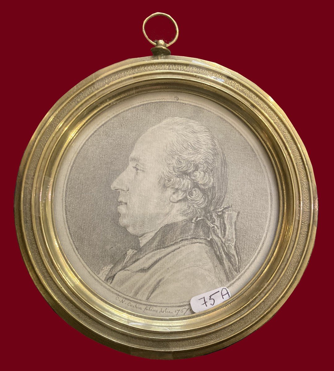 COCHIN Charles-Nicolas (1715-1790) "Portrait J-Baptiste COLLET" Dessin/Pierre noire, signé,daté