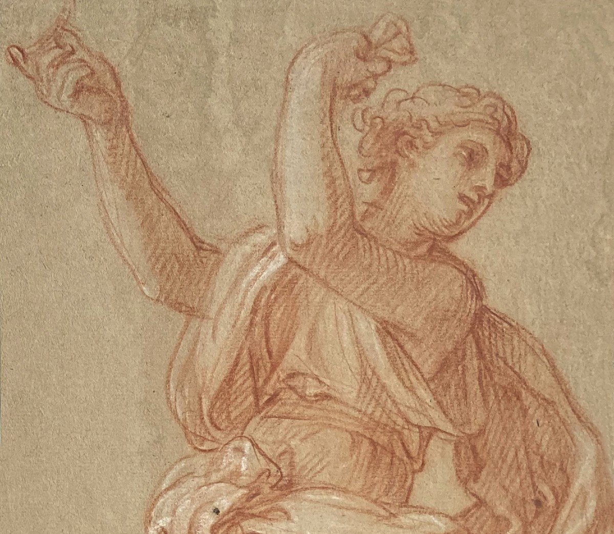 Verdier François (1651-1730) "draped Figure" Drawing In Red Chalk And White Chalk-photo-2