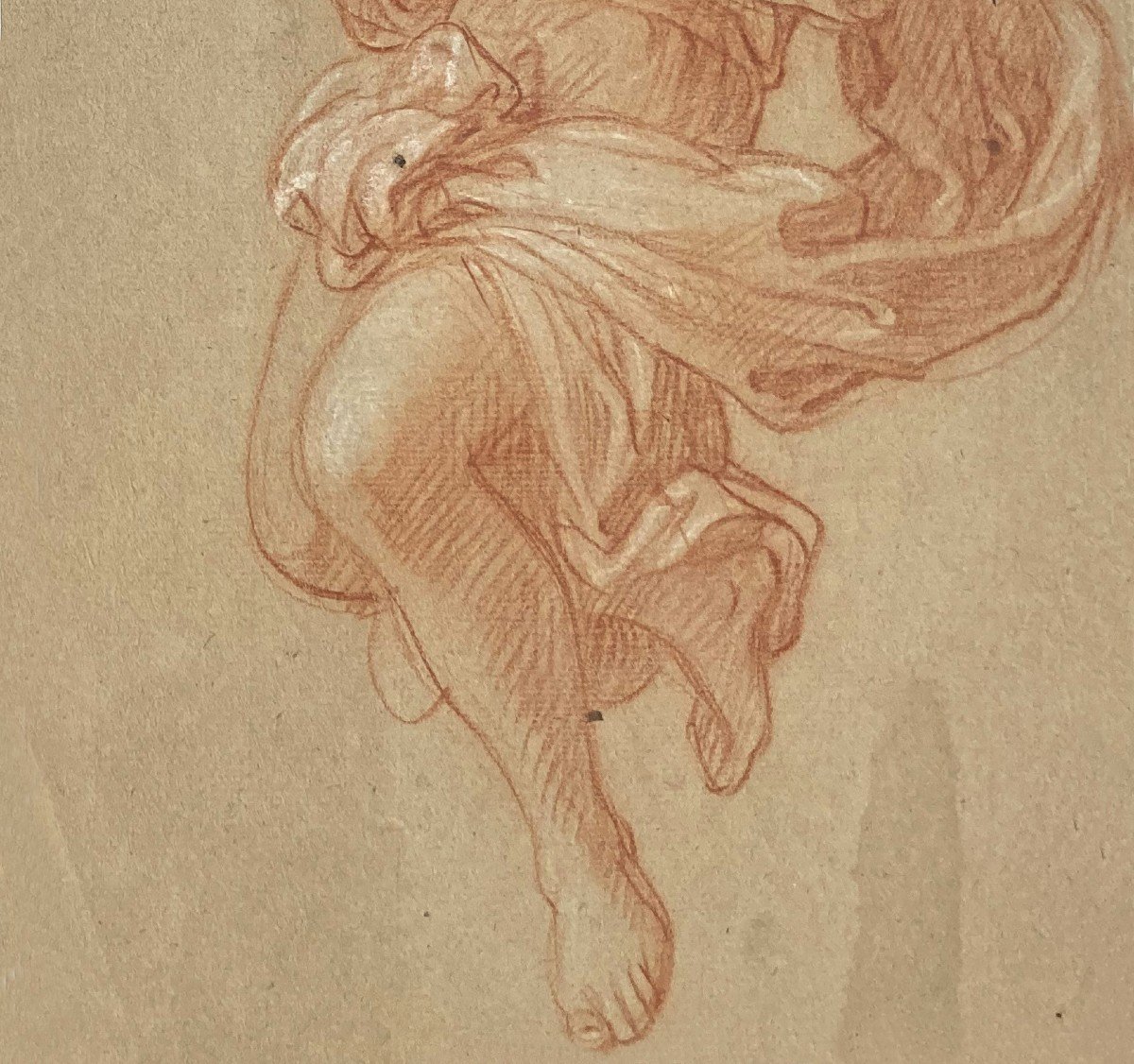 VERDIER François (1651-1730) "Figure drapée" Dessin au crayon sanguine et craie blanche-photo-3