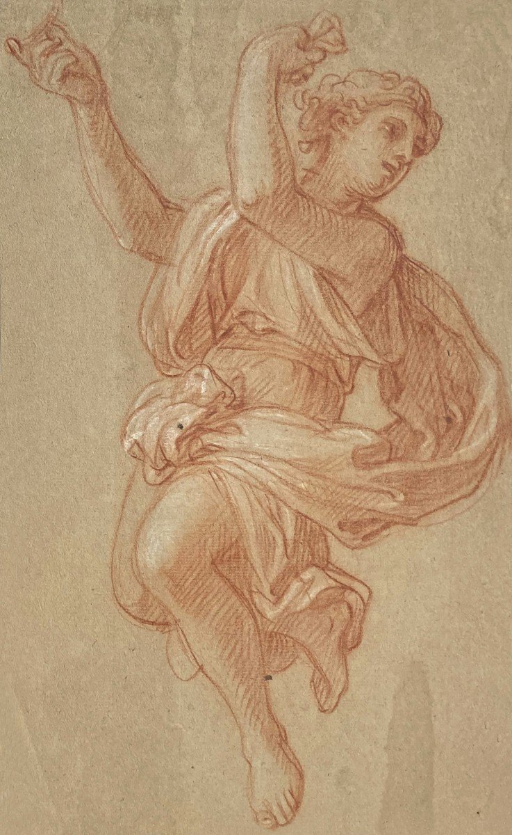 Verdier François (1651-1730) "draped Figure" Drawing In Red Chalk And White Chalk