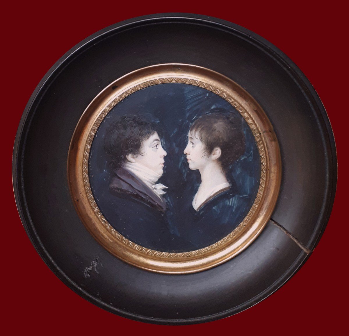 Bourgeois Charles Guillaume (1759-1832) "double Portrait Of Children" Miniature/gouache, Signed