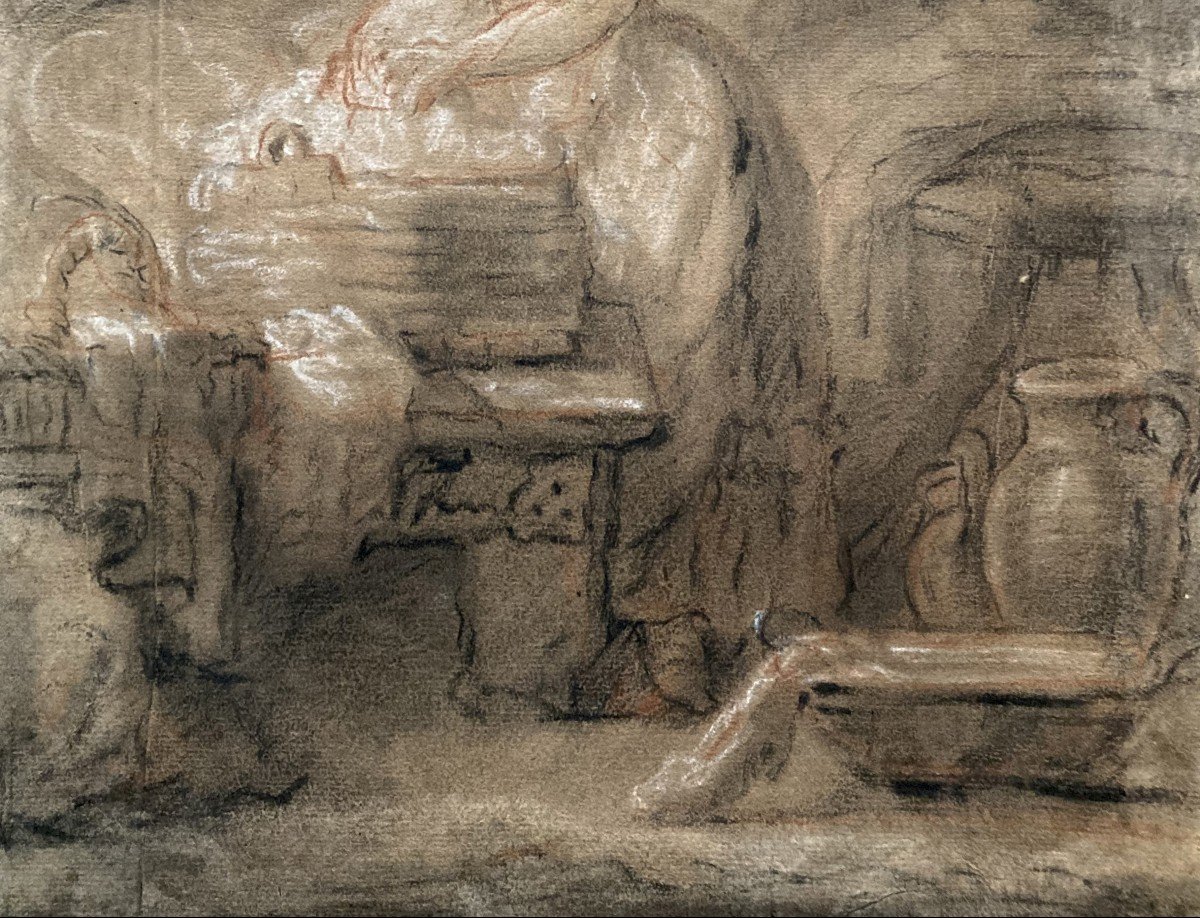 SICOT Pierre-Nicolas Dit LEGRAND DE SERANT (1758-1829) "La blanchisseuse" Dessin/Pierre noire-photo-3