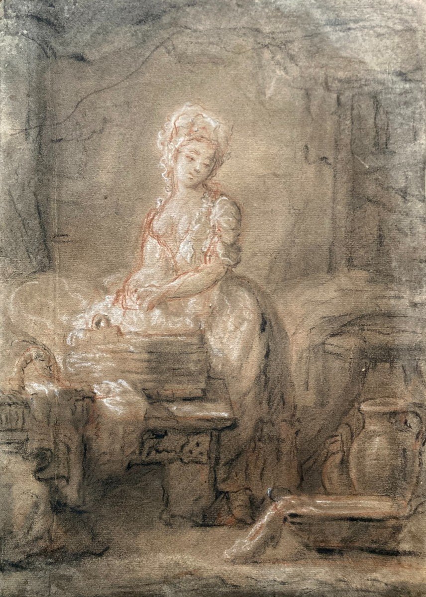 SICOT Pierre-Nicolas Dit LEGRAND DE SERANT (1758-1829) "La blanchisseuse" Dessin/Pierre noire