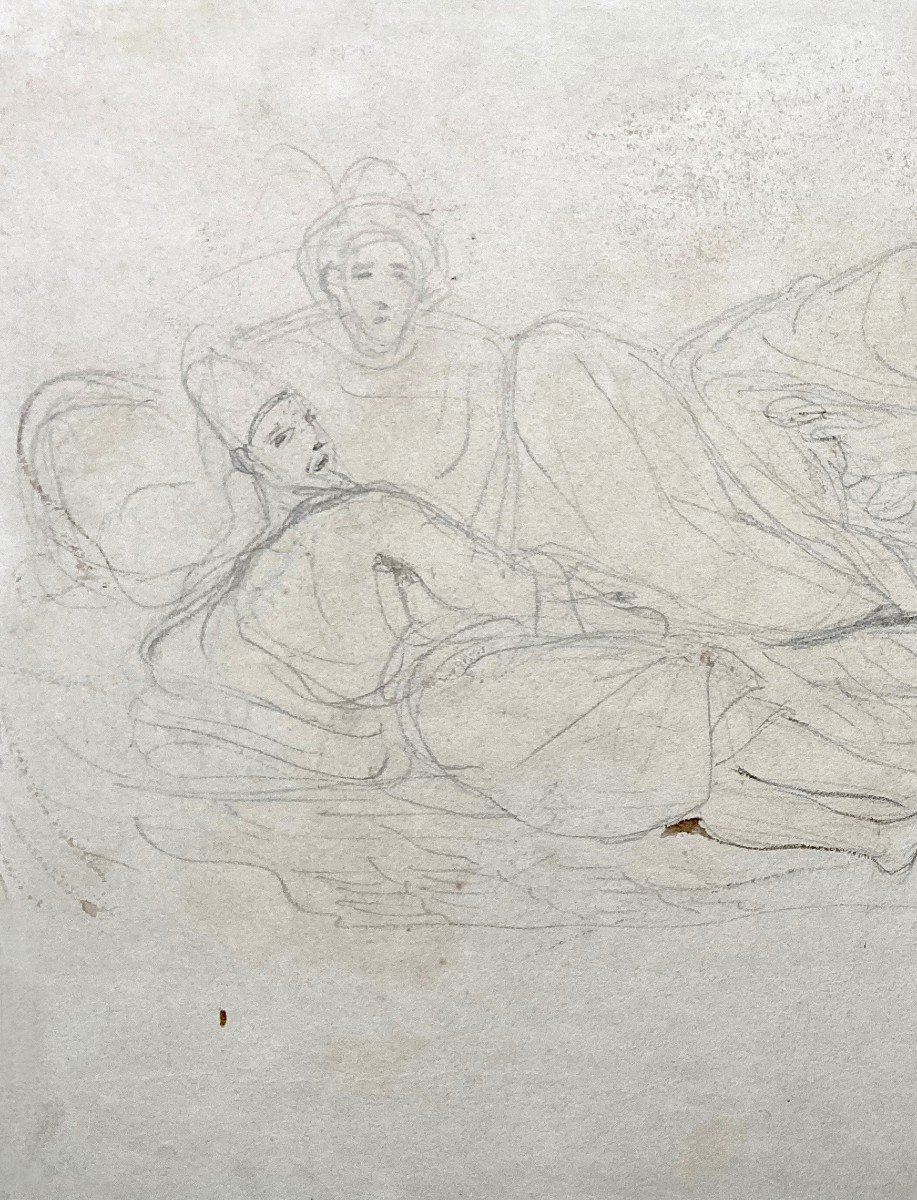 Delacroix Eugène (1798-1863) "moroccans Lying Down" Drawing/black Pencil, Provenance/stamp-photo-3