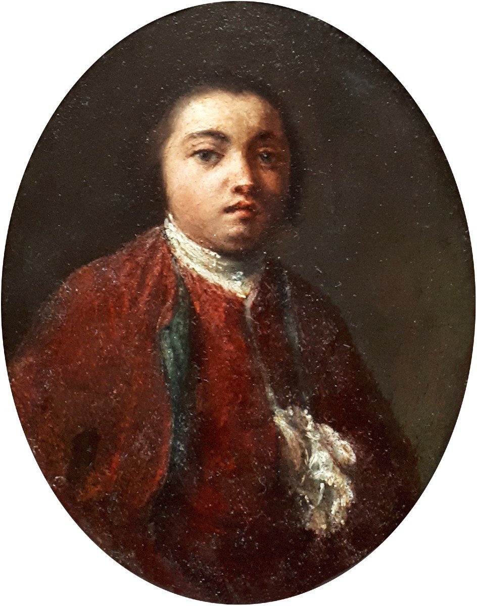 Italian School Circa 1700 "portrait Of A Man" Oil On Copper, 19th Frame