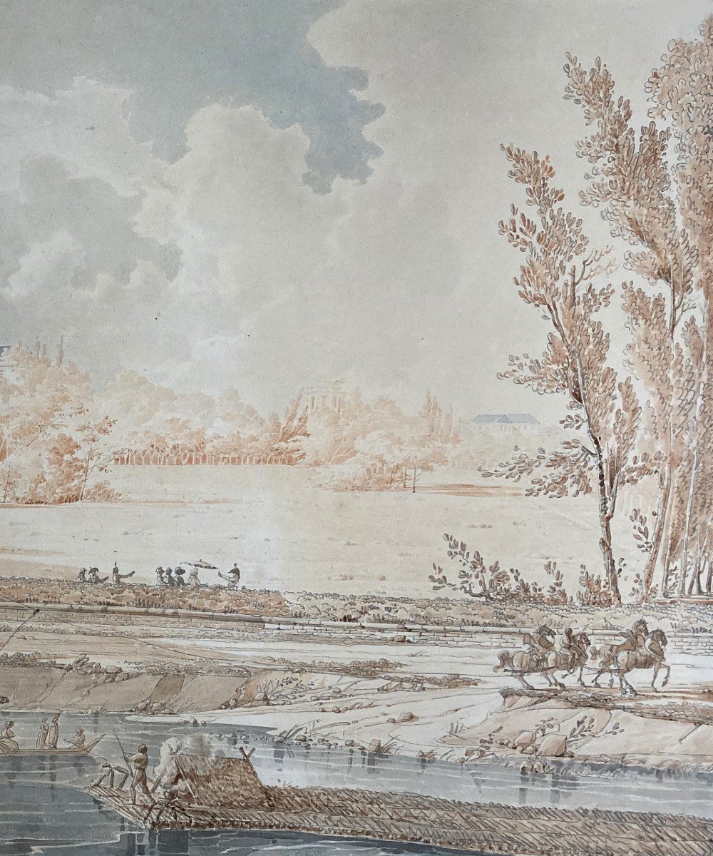 Bourjot Ferdinand (1768-1838) "view Of The Château De Beauvoir In Evry" Drawing/brown Wash, Watercolor-photo-4