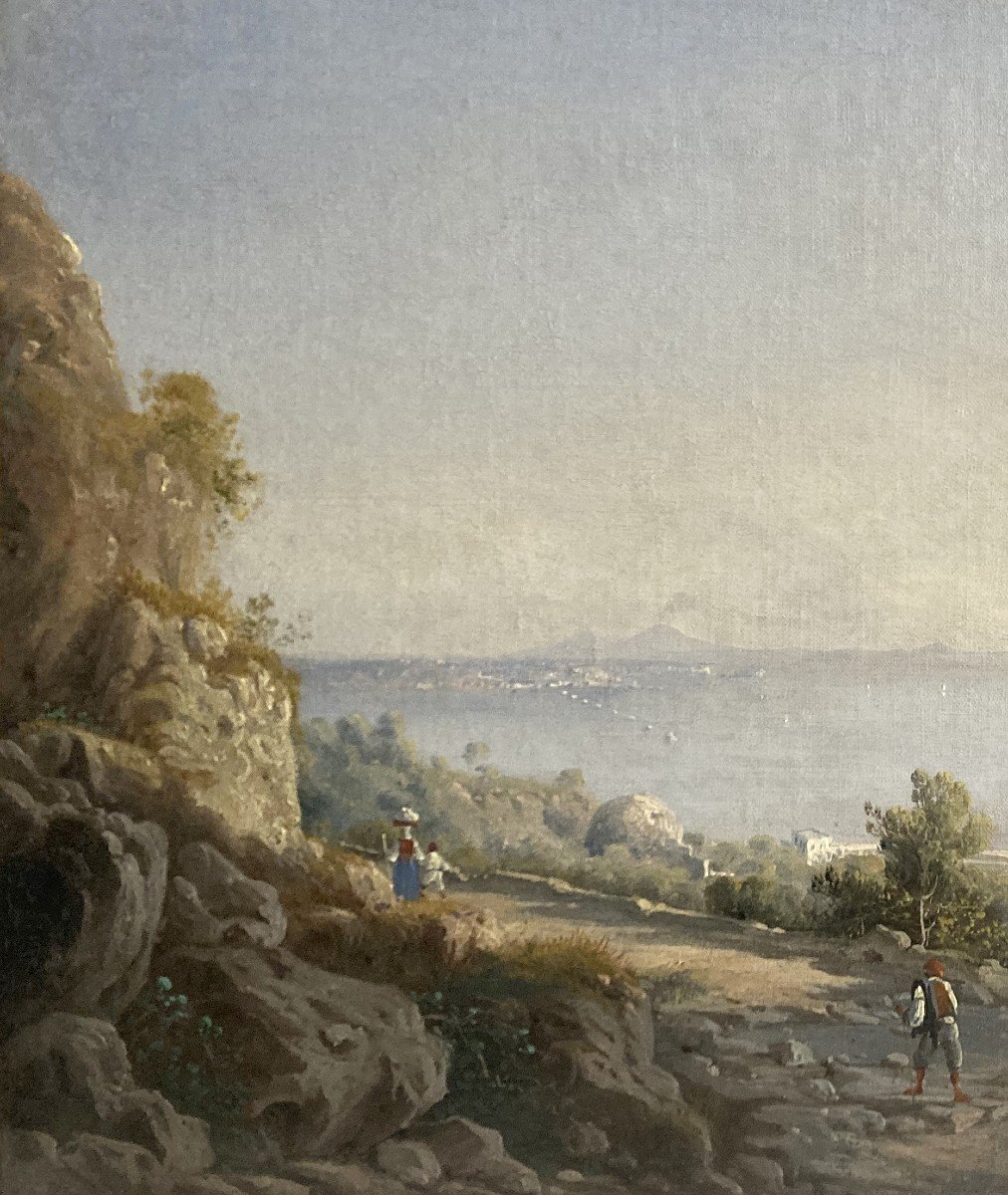 ECOLE ITALIENNE 19E SIECLE "Paysage au Vésuve" Huile sur toile-photo-2