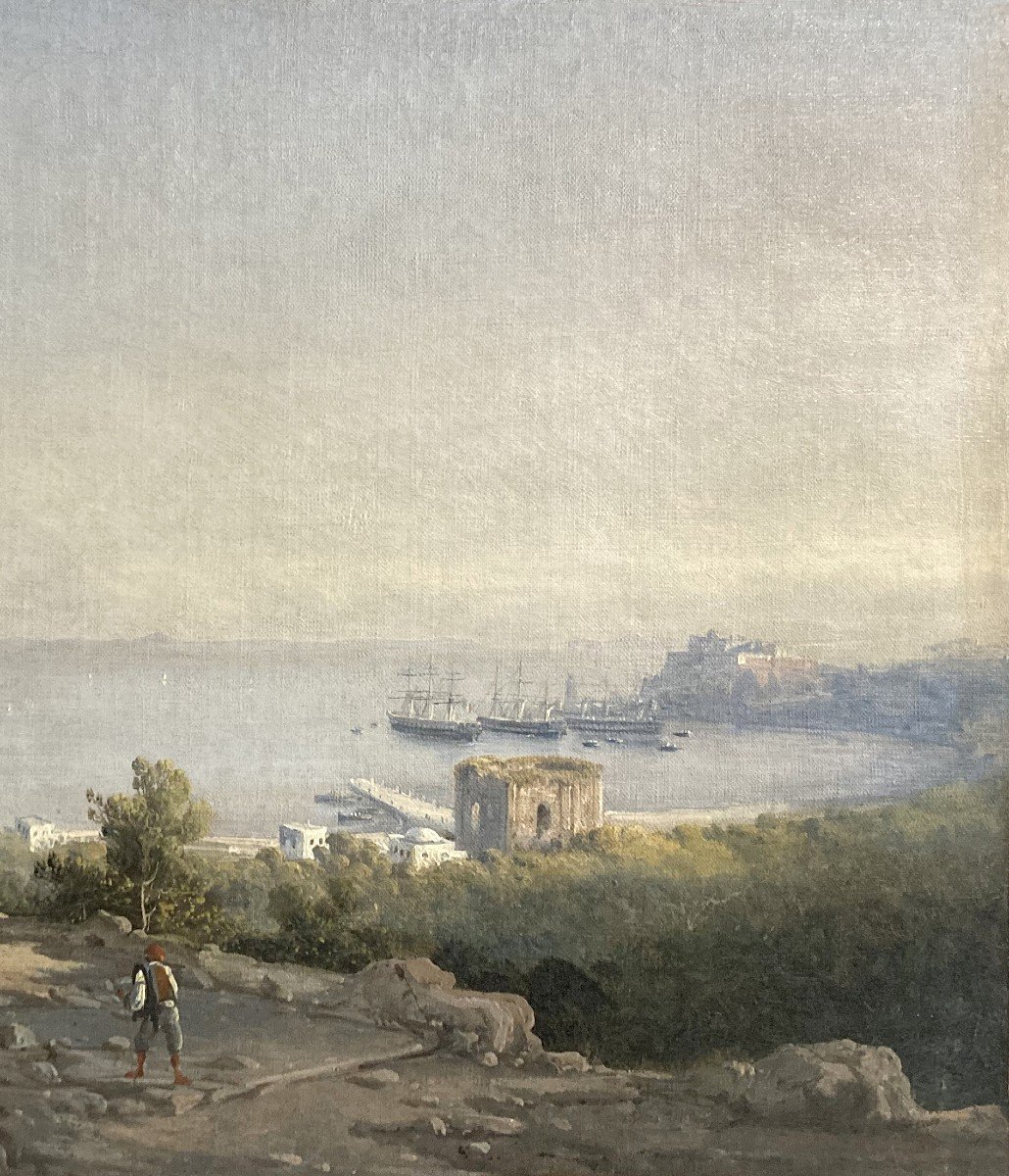 ECOLE ITALIENNE 19E SIECLE "Paysage au Vésuve" Huile sur toile-photo-3