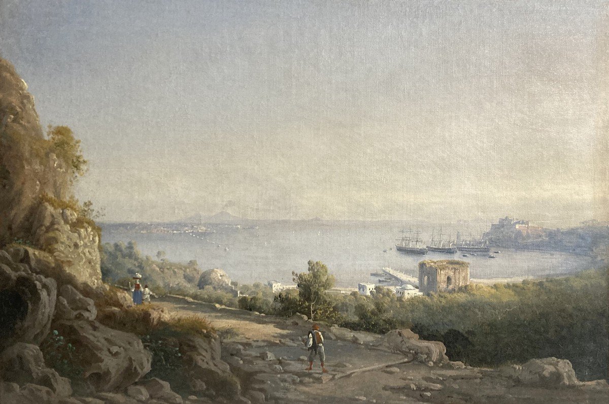 ECOLE ITALIENNE 19E SIECLE "Paysage au Vésuve" Huile sur toile